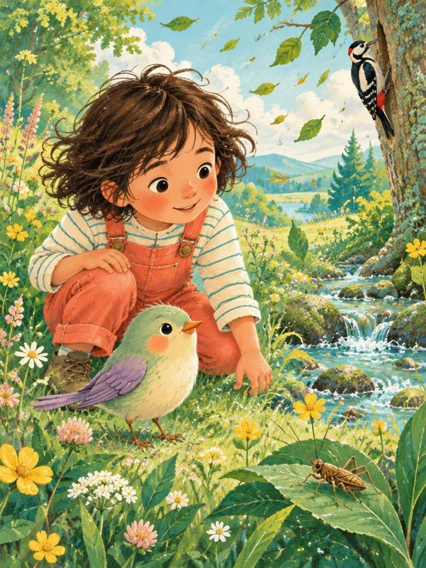Un enfant et l’oiseau Wulin explorent les sons de la nature