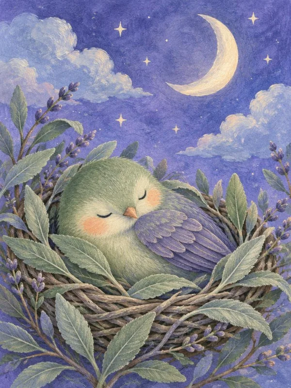 L’oiseau Wulin dort dans son nid sous la lune